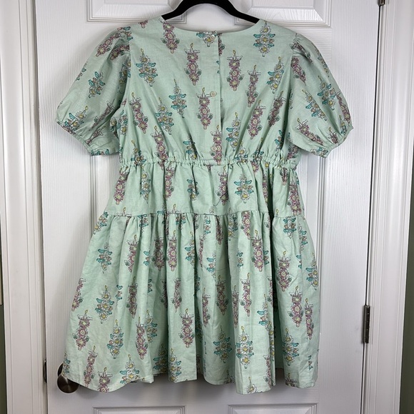 NWT Tea floral puff sleeve linen blend skirted dress sz 16 - Picture 8 of 9